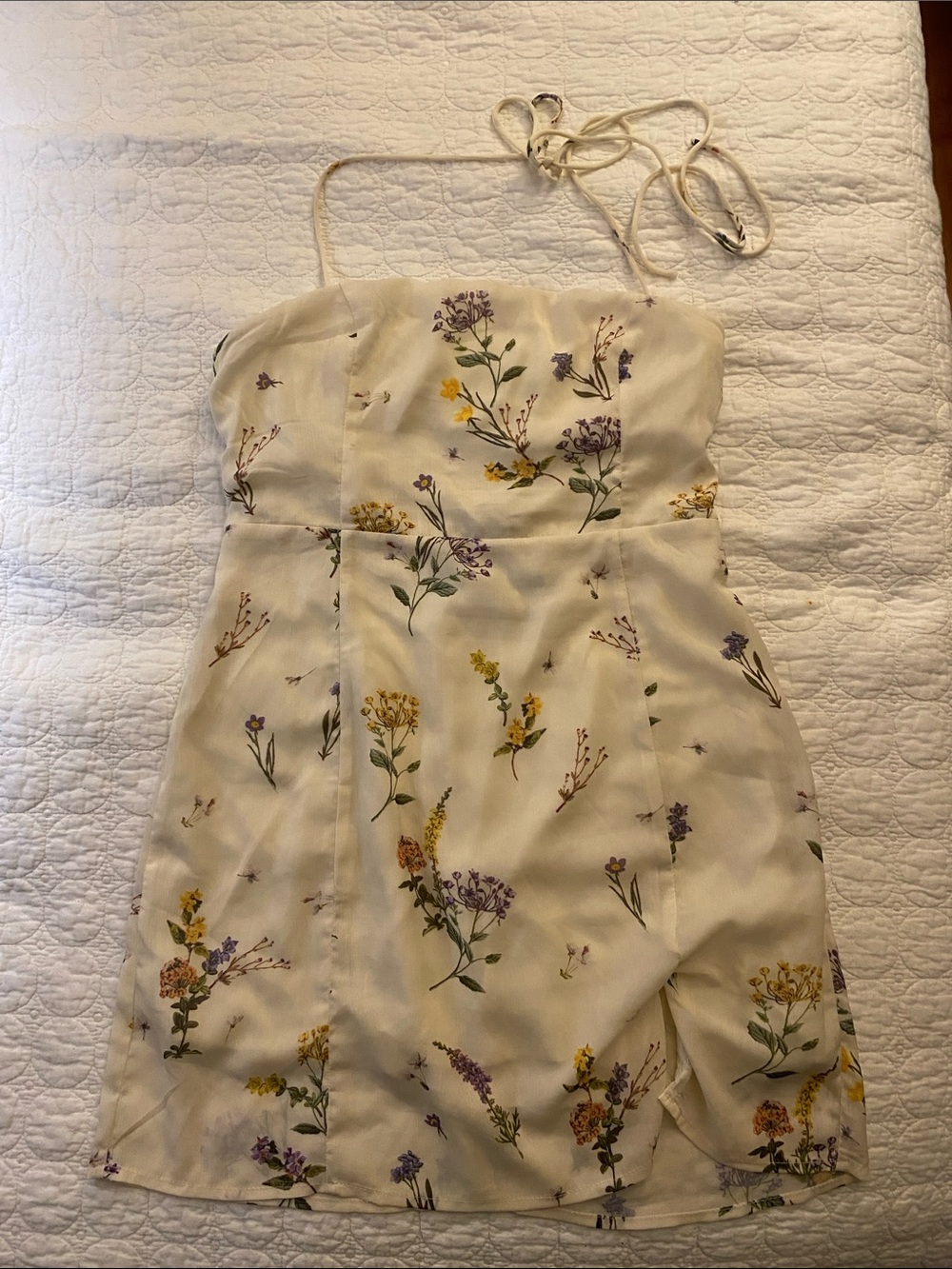 Lulu's Cream Floral Strapless Mini Dress